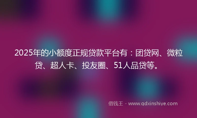 2025年的小额度正规贷款平台有：团贷网、微粒贷、超人卡、投友圈、51人品贷等。