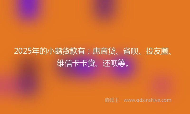 2025年的小鹅货款有：惠商贷、省呗、投友圈、维信卡卡贷、还呗等。