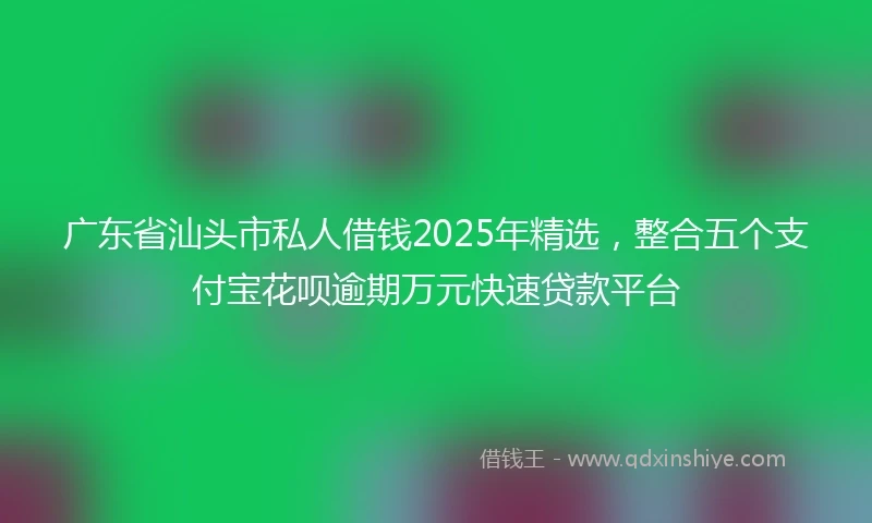 广东省汕头市私人借钱2025年精选,整合五个支付宝花呗逾期万元快速贷款平台