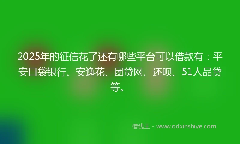 2025年的征信花了还有哪些平台可以借款有：平安口袋银行、安逸花、团贷网、还呗、51人品贷等。