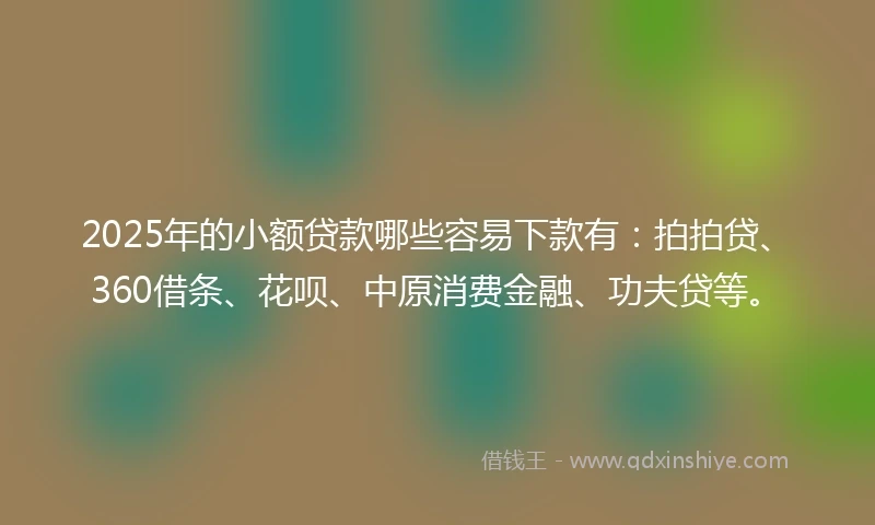 2025年的小额贷款哪些容易下款有：拍拍贷、360借条、花呗、中原消费金融、功夫贷等。