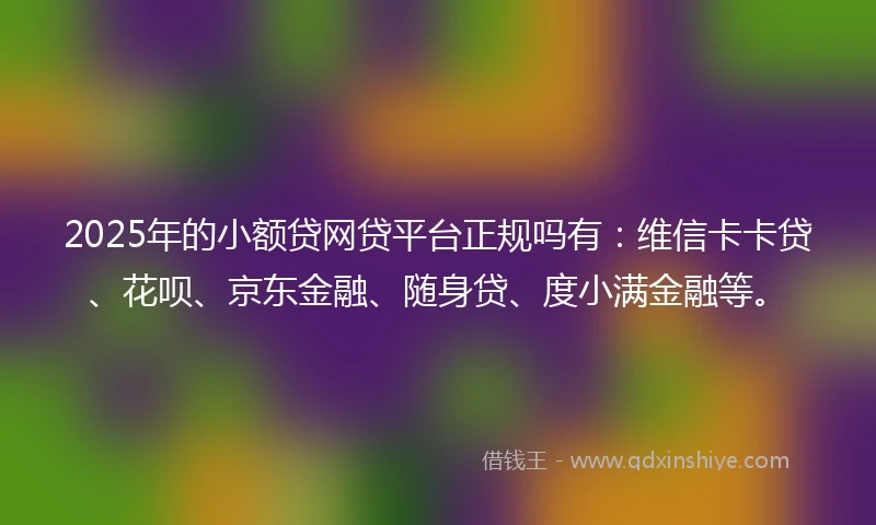 2025年的小额贷网贷平台正规吗有：维信卡卡贷、花呗、京东金融、随身贷、度小满金融等。