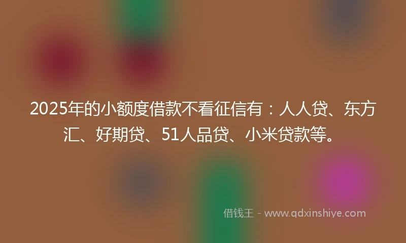 2025年的小额度借款不看征信有：人人贷、东方汇、好期贷、51人品贷、小米贷款等。