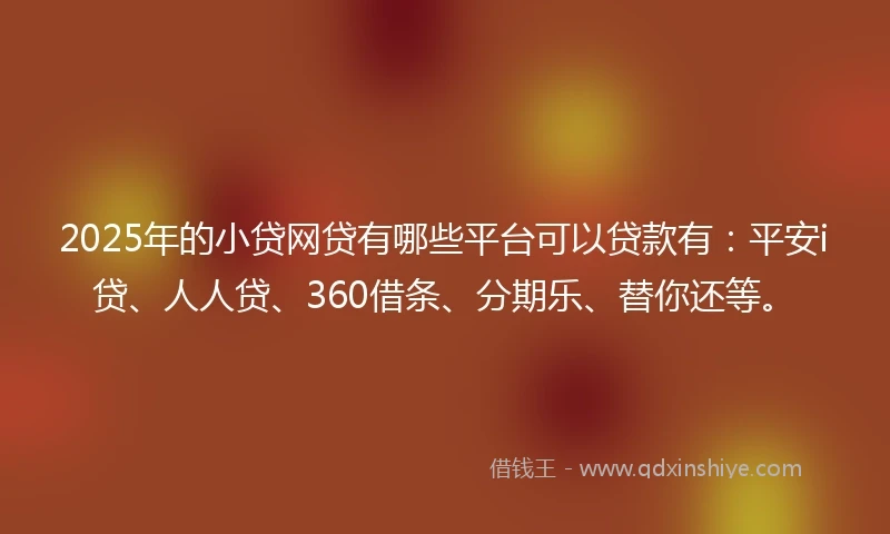 2025年的小贷网贷有哪些平台可以贷款有：平安i贷、人人贷、360借条、分期乐、替你还等。
