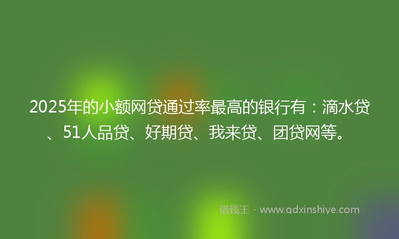 2025年的小额网贷通过率最高的银行有：滴水贷、51人品贷、好期贷、我来贷、团贷网等。