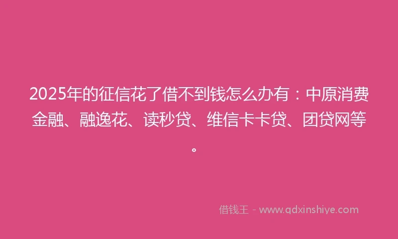 2025年的征信花了借不到钱怎么办有：中原消费金融、融逸花、读秒贷、维信卡卡贷、团贷网等。