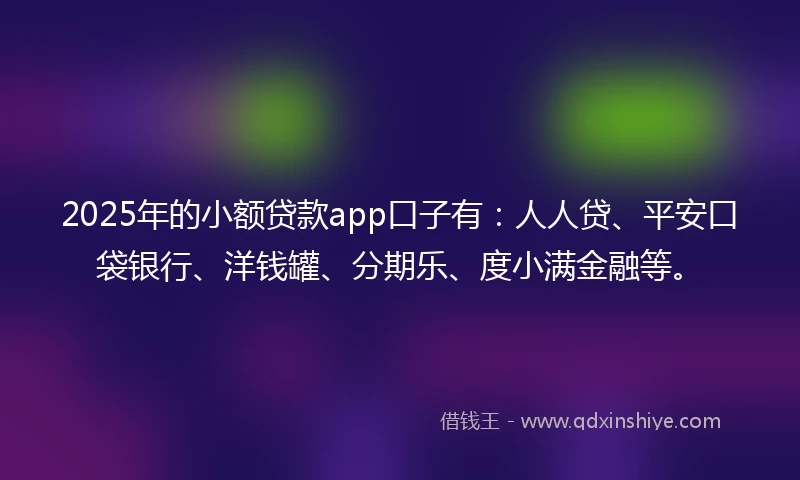 2025年的小额贷款app口子有：人人贷、平安口袋银行、洋钱罐、分期乐、度小满金融等。