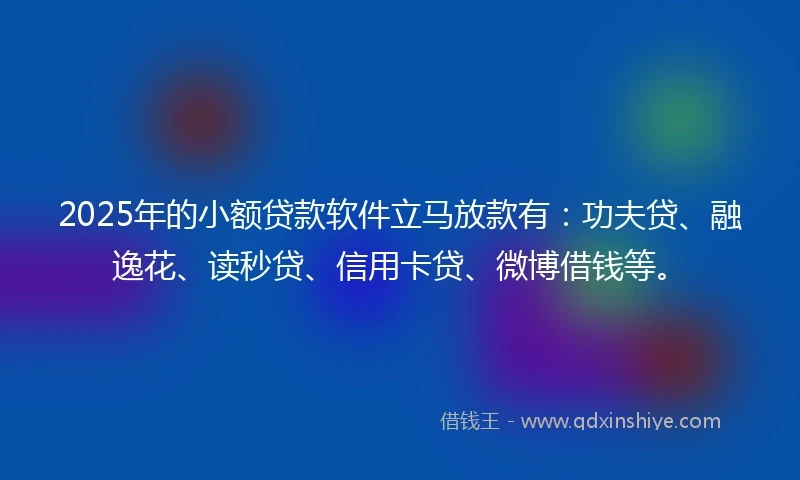 2025年的小额贷款软件立马放款有：功夫贷、融逸花、读秒贷、信用卡贷、微博借钱等。