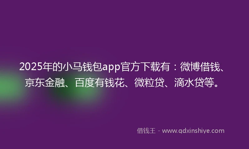 2025年的小马钱包app官方下载有：微博借钱、京东金融、百度有钱花、微粒贷、滴水贷等。