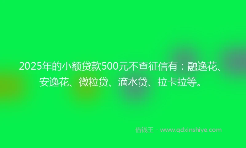 2025年的小额贷款500元不查征信有：融逸花、安逸花、微粒贷、滴水贷、拉卡拉等。