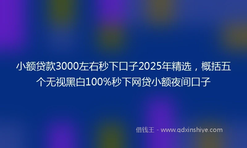 小额贷款3000左右秒下口子2025年精选，概括五个无视黑白100%秒下网贷小额夜间口子