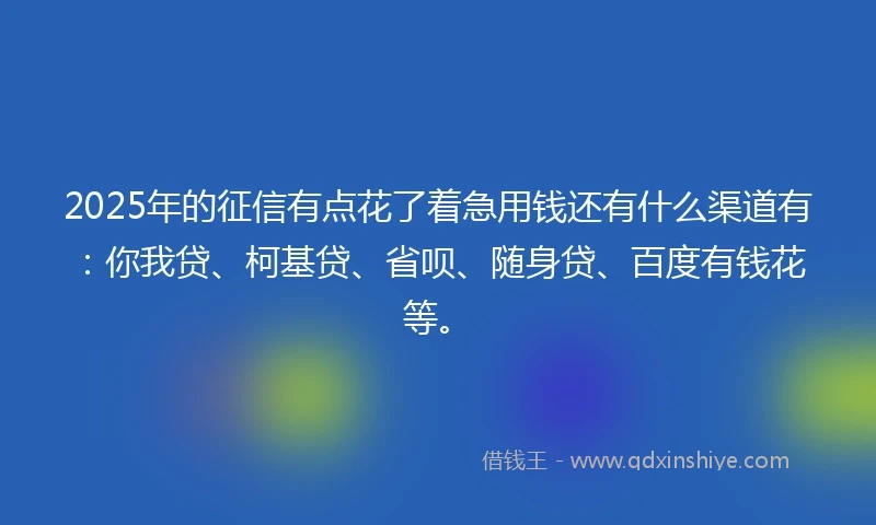 2025年的征信有点花了着急用钱还有什么渠道有：你我贷、柯基贷、省呗、随身贷、百度有钱花等。