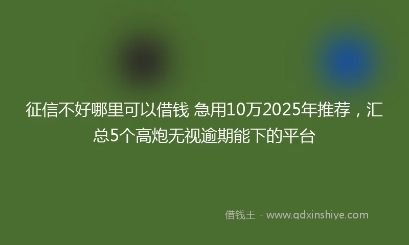 征信不好哪里可以借钱 急用10万2025年推荐，汇总5个高炮无视逾期能下的平台