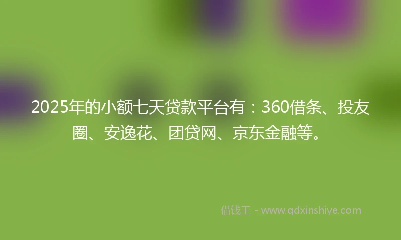2025年的小额七天贷款平台有：360借条、投友圈、安逸花、团贷网、京东金融等。