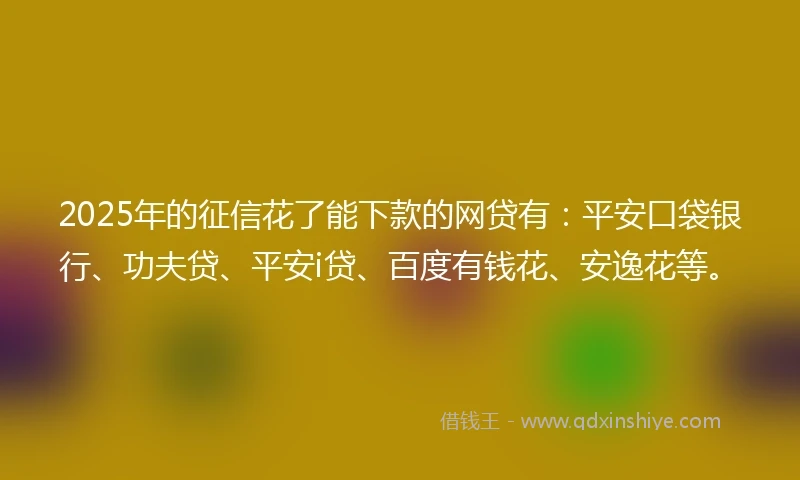 2025年的征信花了能下款的网贷有：平安口袋银行、功夫贷、平安i贷、百度有钱花、安逸花等。