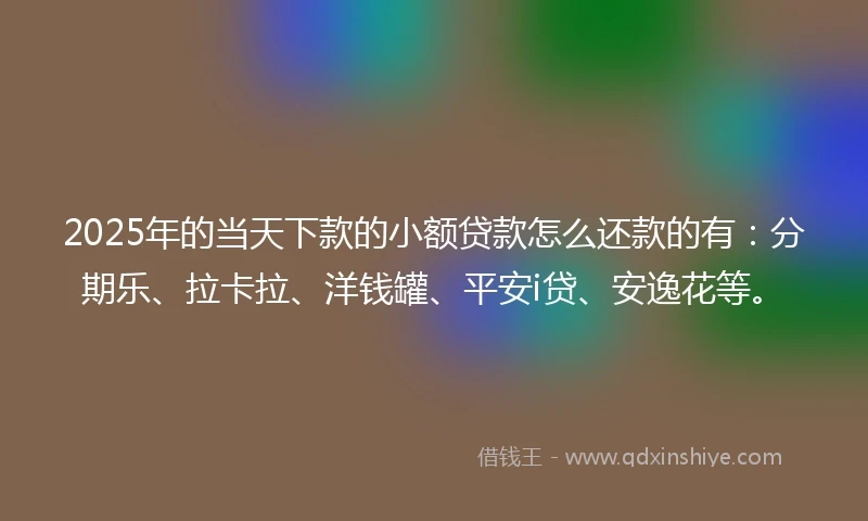 2025年的当天下款的小额贷款怎么还款的有：分期乐、拉卡拉、洋钱罐、平安i贷、安逸花等。