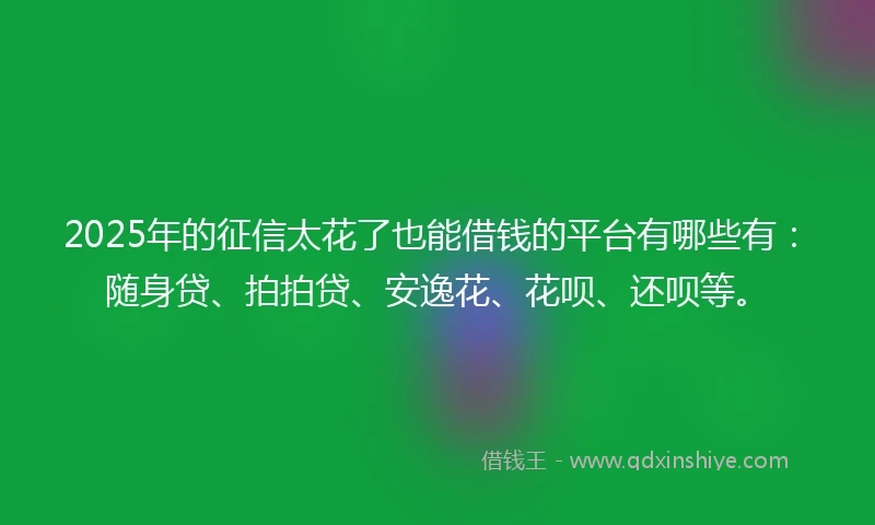 2025年的征信太花了也能借钱的平台有哪些有：随身贷、拍拍贷、安逸花、花呗、还呗等。