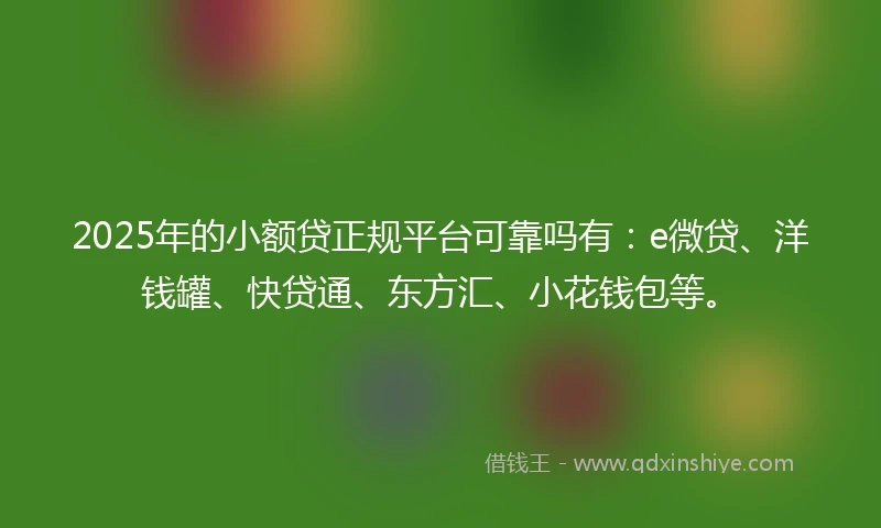 2025年的小额贷正规平台可靠吗有：e微贷、洋钱罐、快贷通、东方汇、小花钱包等。