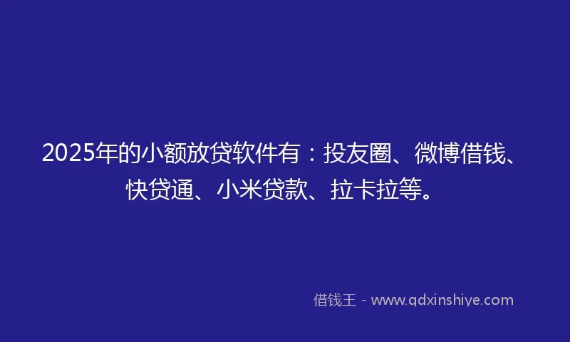 2025年的小额放贷软件有：投友圈、微博借钱、快贷通、小米贷款、拉卡拉等。