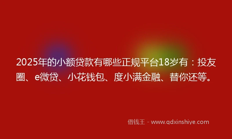 2025年的小额贷款有哪些正规平台18岁有：投友圈、e微贷、小花钱包、度小满金融、替你还等。