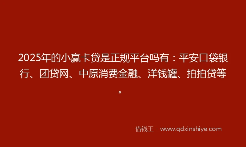 2025年的小赢卡贷是正规平台吗有：平安口袋银行、团贷网、中原消费金融、洋钱罐、拍拍贷等。