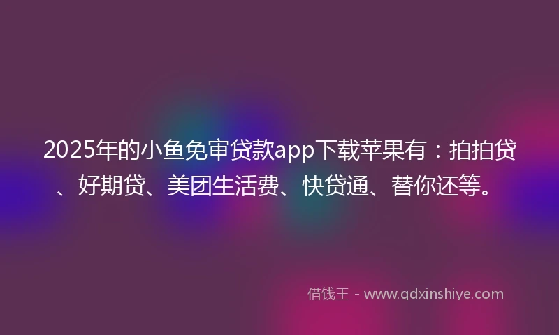 2025年的小鱼免审贷款app下载苹果有：拍拍贷、好期贷、美团生活费、快贷通、替你还等。