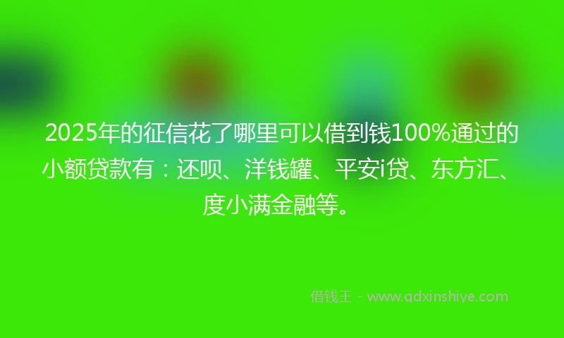 2025年的征信花了哪里可以借到钱100%通过的小额贷款有：还呗、洋钱罐、平安i贷、东方汇、度小满金融等。