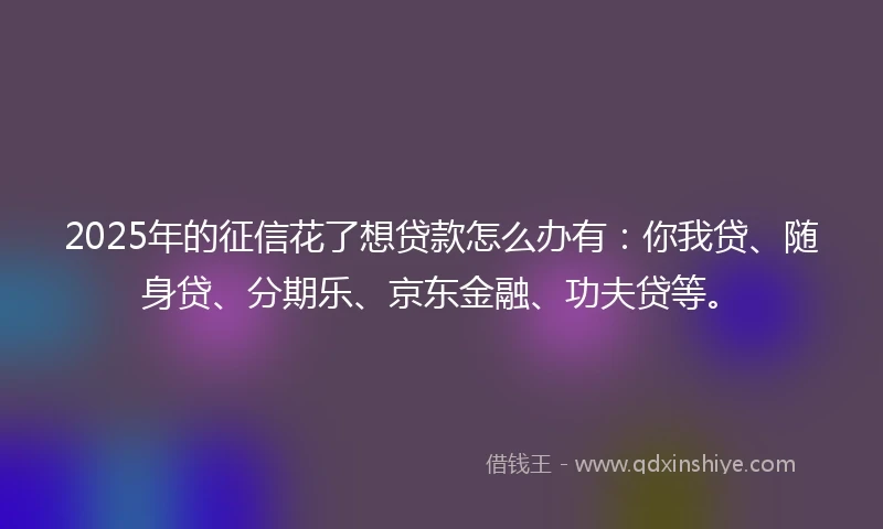 2025年的征信花了想贷款怎么办有：你我贷、随身贷、分期乐、京东金融、功夫贷等。