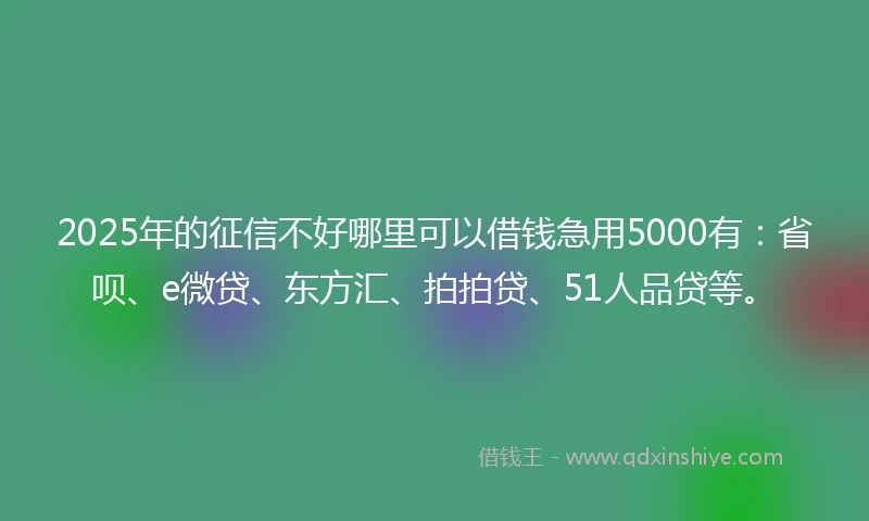 2025年的征信不好哪里可以借钱急用5000有：省呗、e微贷、东方汇、拍拍贷、51人品贷等。