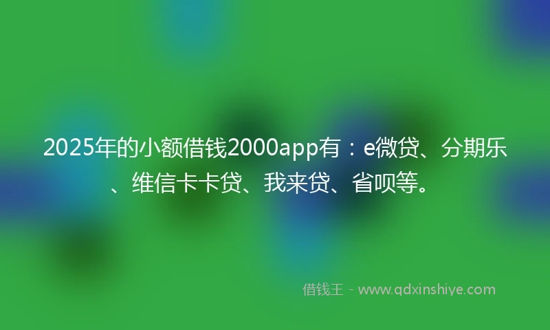2025年的小额借钱2000app有：e微贷、分期乐、维信卡卡贷、我来贷、省呗等。