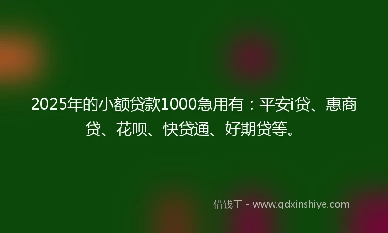 2025年的小额贷款1000急用有：平安i贷、惠商贷、花呗、快贷通、好期贷等。