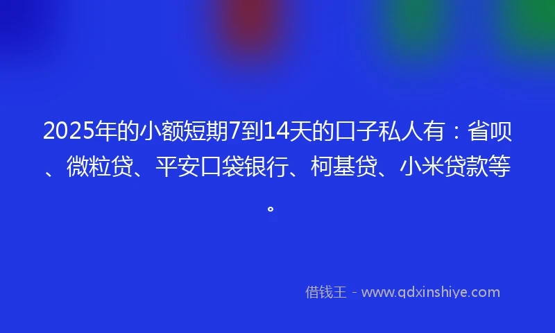 2025年的小额短期7到14天的口子私人有：省呗、微粒贷、平安口袋银行、柯基贷、小米贷款等。