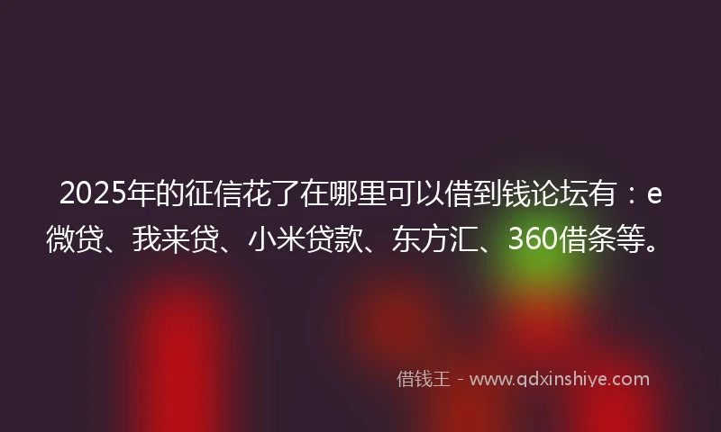 2025年的征信花了在哪里可以借到钱论坛有：e微贷、我来贷、小米贷款、东方汇、360借条等。