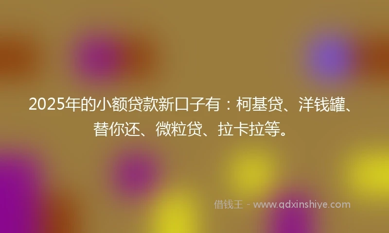 2025年的小额贷款新口子有：柯基贷、洋钱罐、替你还、微粒贷、拉卡拉等。