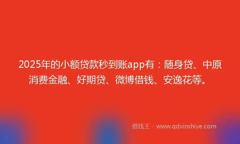 2025年的小额贷款秒到账app有：随身贷、中原消费金融、好期贷、微博借钱、安逸花等。