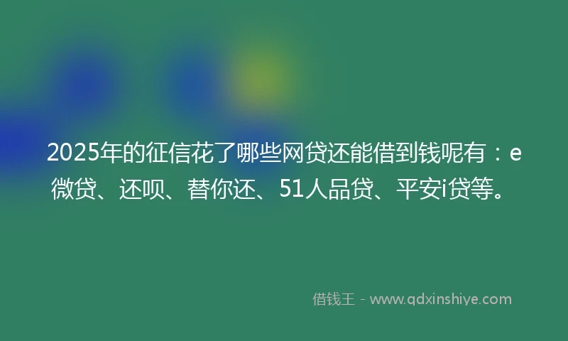 2025年的征信花了哪些网贷还能借到钱呢有：e微贷、还呗、替你还、51人品贷、平安i贷等。