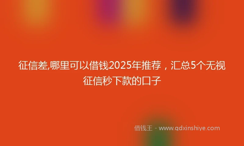 征信差,哪里可以借钱2025年推荐,汇总5个无视征信秒下款的口子
