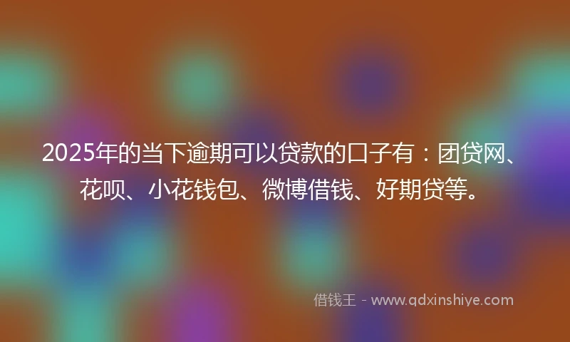 2025年的当下逾期可以贷款的口子有：团贷网、花呗、小花钱包、微博借钱、好期贷等。