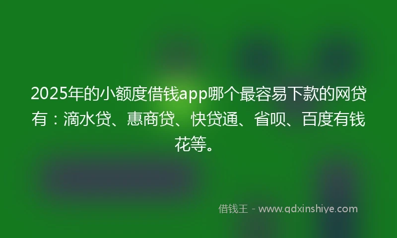 2025年的小额度借钱app哪个最容易下款的网贷有：滴水贷、惠商贷、快贷通、省呗、百度有钱花等。
