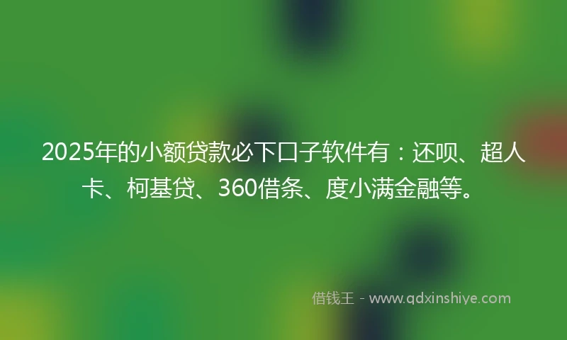 2025年的小额贷款必下口子软件有：还呗、超人卡、柯基贷、360借条、度小满金融等。