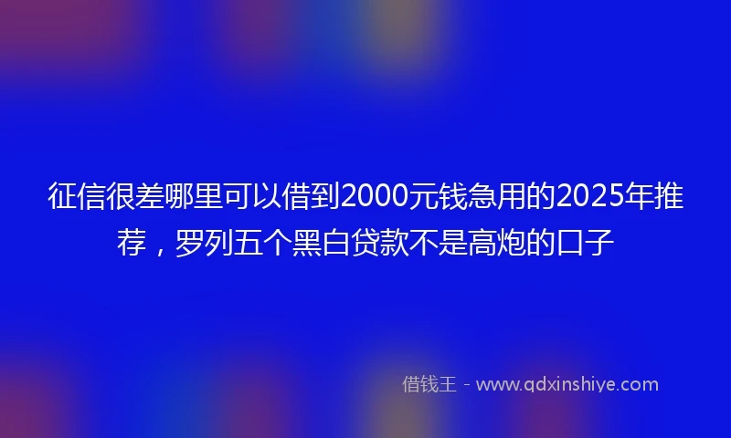 征信很差哪里可以借到2000元钱急用的2025年推荐，罗列五个黑白贷款不是高炮的口子