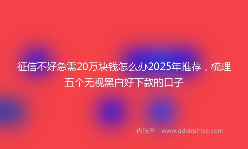 征信不好急需20万块钱怎么办2025年推荐，梳理五个无视黑白好下款的口子