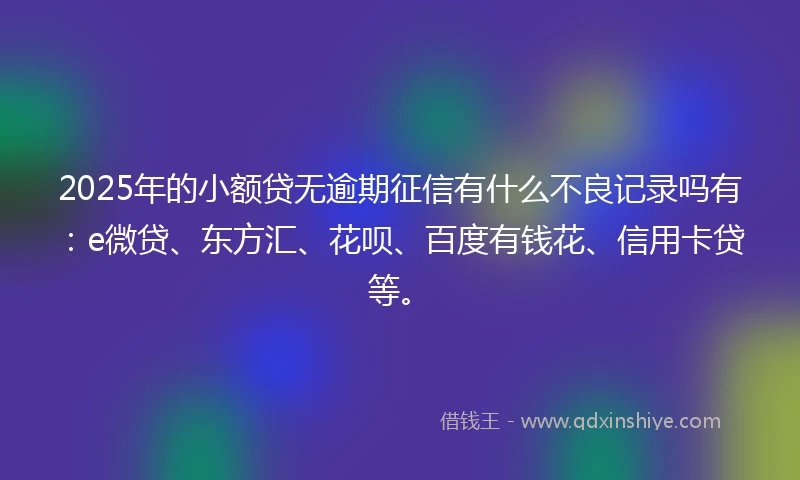 2025年的小额贷无逾期征信有什么不良记录吗有：e微贷、东方汇、花呗、百度有钱花、信用卡贷等。