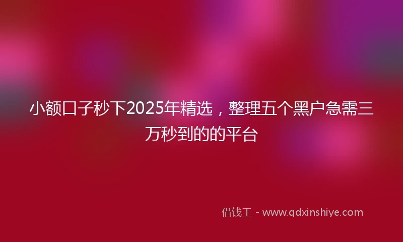 小额口子秒下2025年精选，整理五个黑户急需三万秒到的的平台