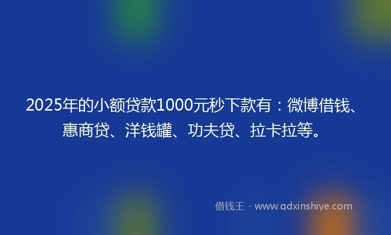 2025年的小额贷款1000元秒下款有：微博借钱、惠商贷、洋钱罐、功夫贷、拉卡拉等。