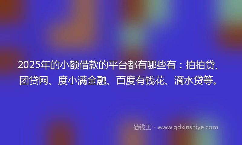 2025年的小额借款的平台都有哪些有：拍拍贷、团贷网、度小满金融、百度有钱花、滴水贷等。