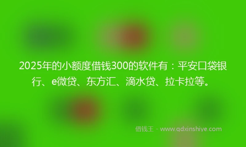2025年的小额度借钱300的软件有：平安口袋银行、e微贷、东方汇、滴水贷、拉卡拉等。
