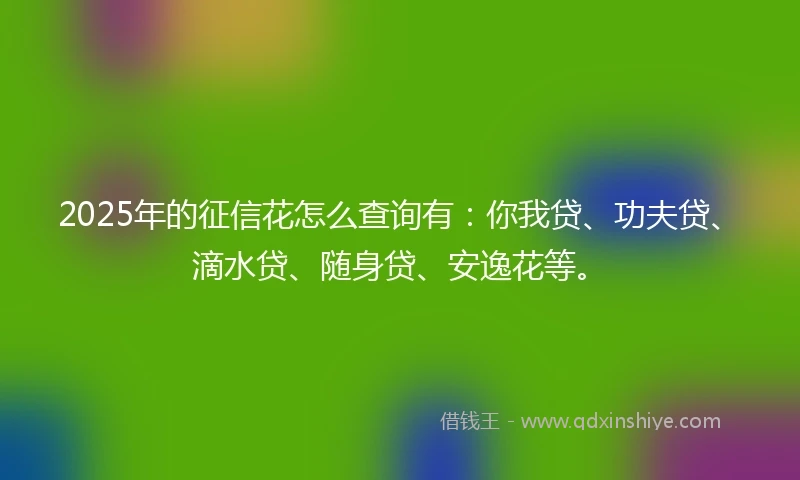 2025年的征信花怎么查询有：你我贷、功夫贷、滴水贷、随身贷、安逸花等。