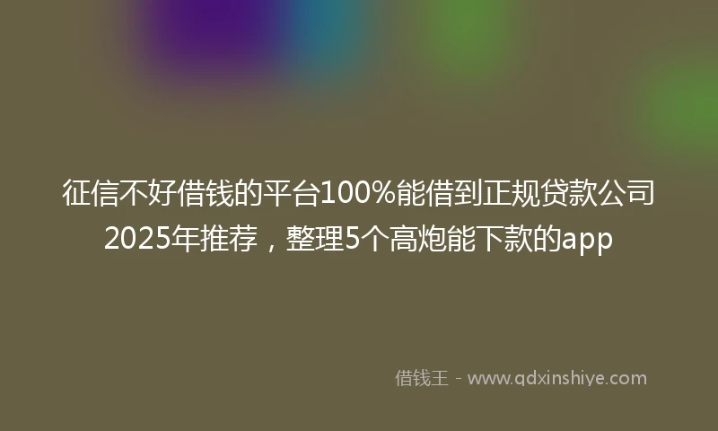 征信不好借钱的平台100%能借到正规贷款公司2025年推荐，整理5个高炮能下款的app