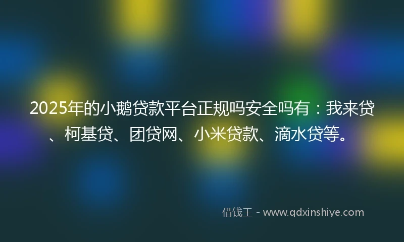 2025年的小鹅贷款平台正规吗安全吗有：我来贷、柯基贷、团贷网、小米贷款、滴水贷等。